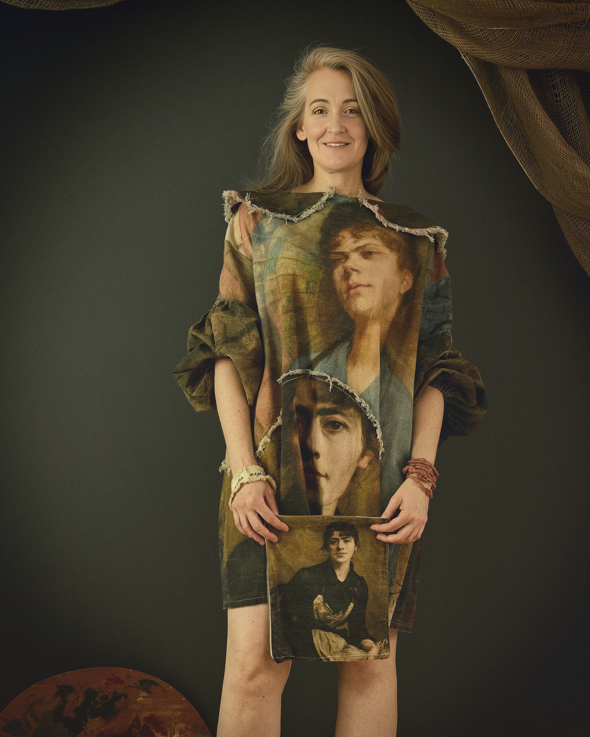 Anna MEMENTO cotton linen slow fashion dress featuring unique beautiful 19th century artwork
