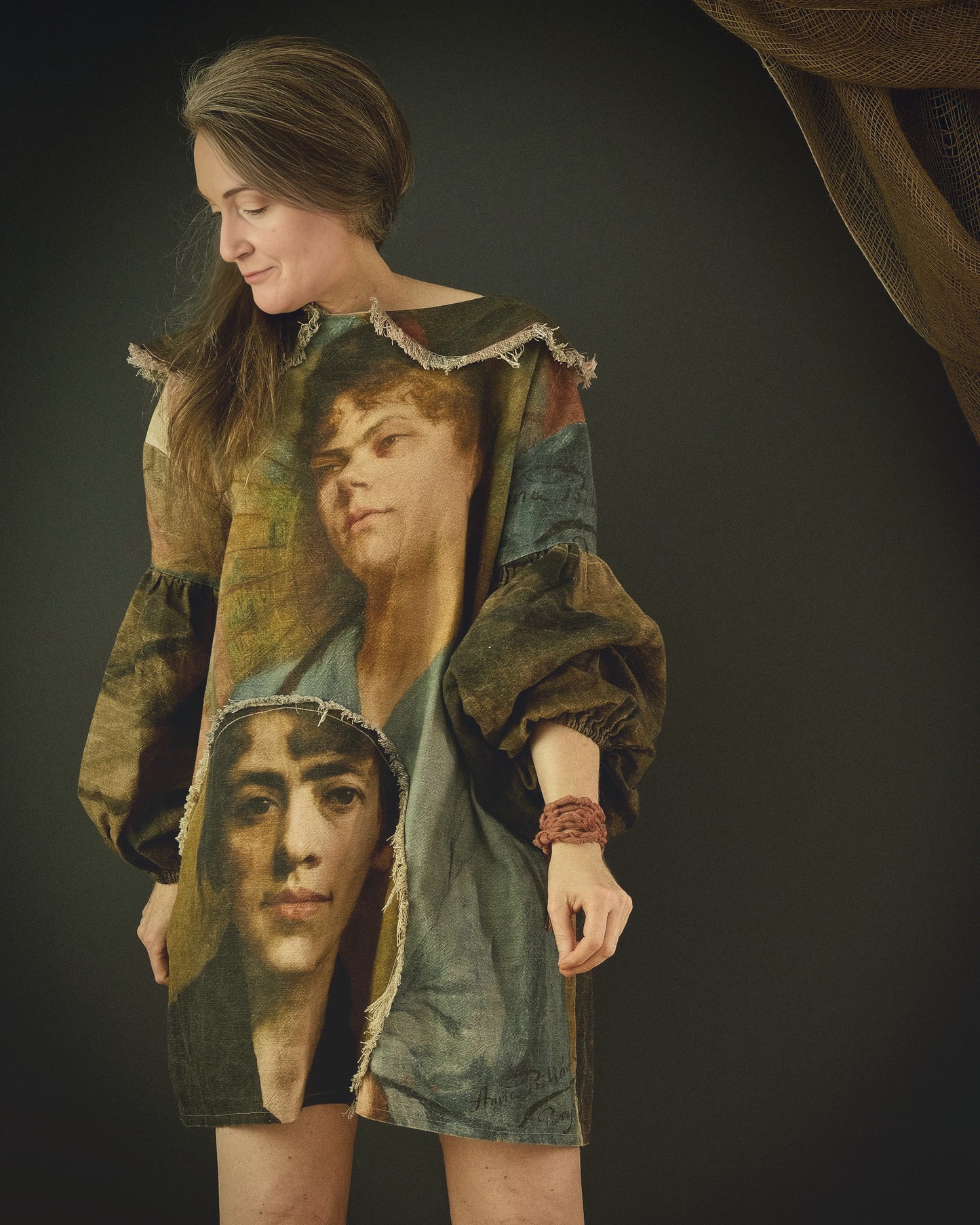 Anna MEMENTO cotton linen slow fashion dress featuring beautiful 19th century artwork