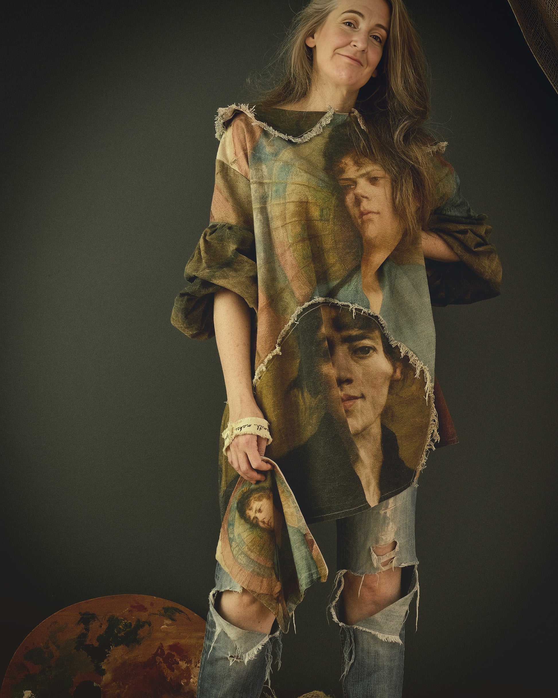 Anna MEMENTO cotton linen slow fashion dress featuring beautiful 19th century artwork