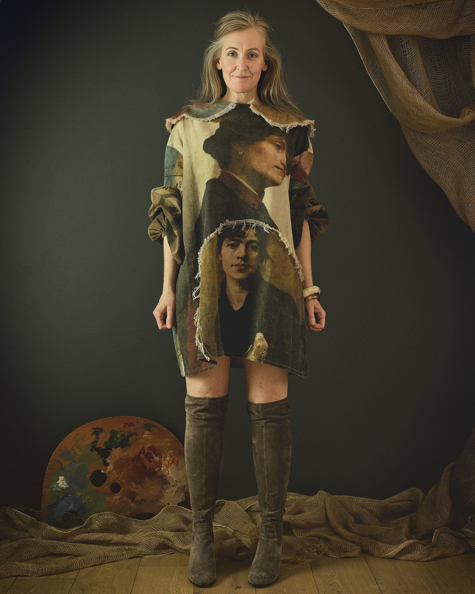 Anna MEMENTO cotton linen slow fashion dress featuring beautiful 19th century artwork