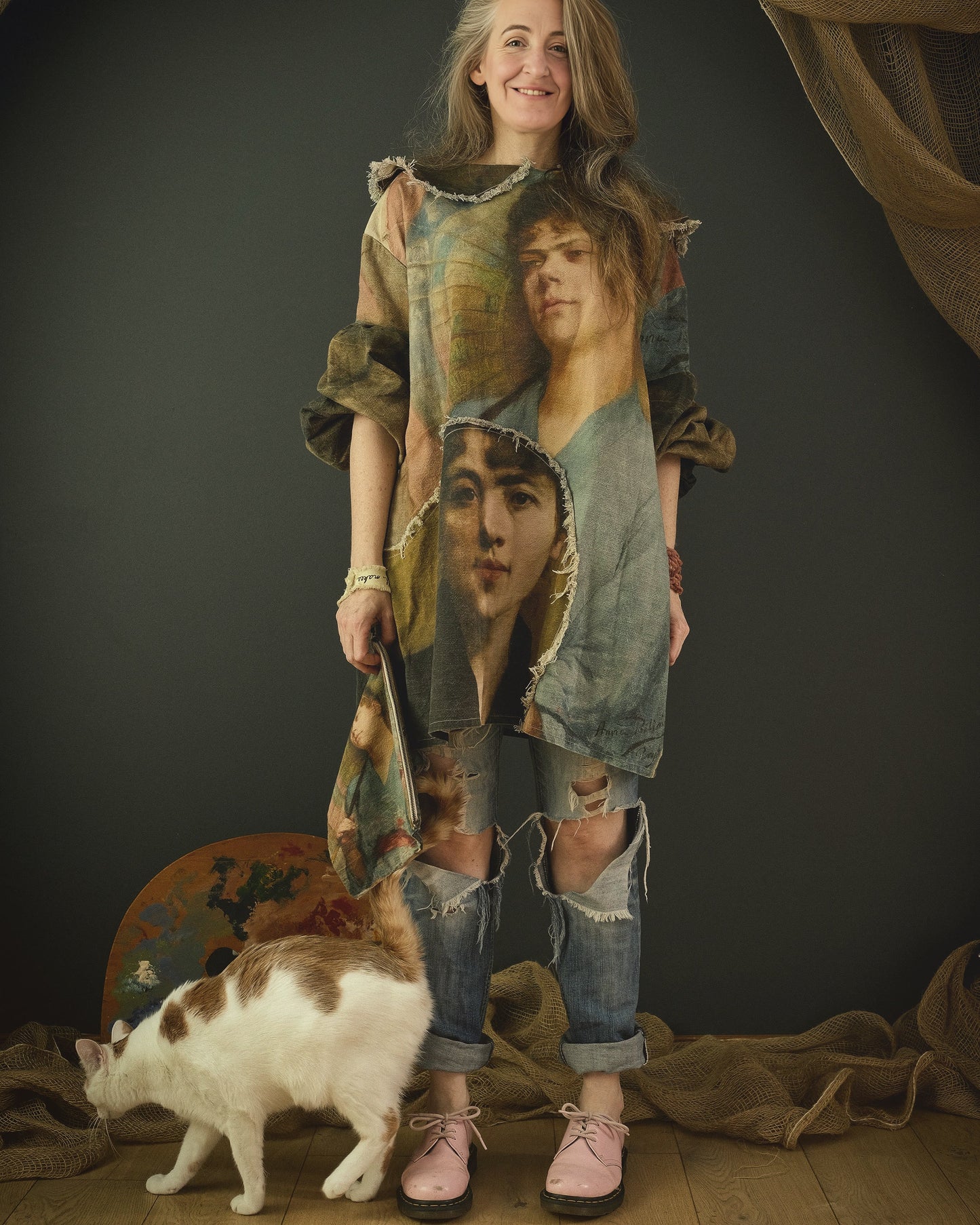 Anna MEMENTO cotton linen slow fashion dress featuring beautiful 19th century artwork