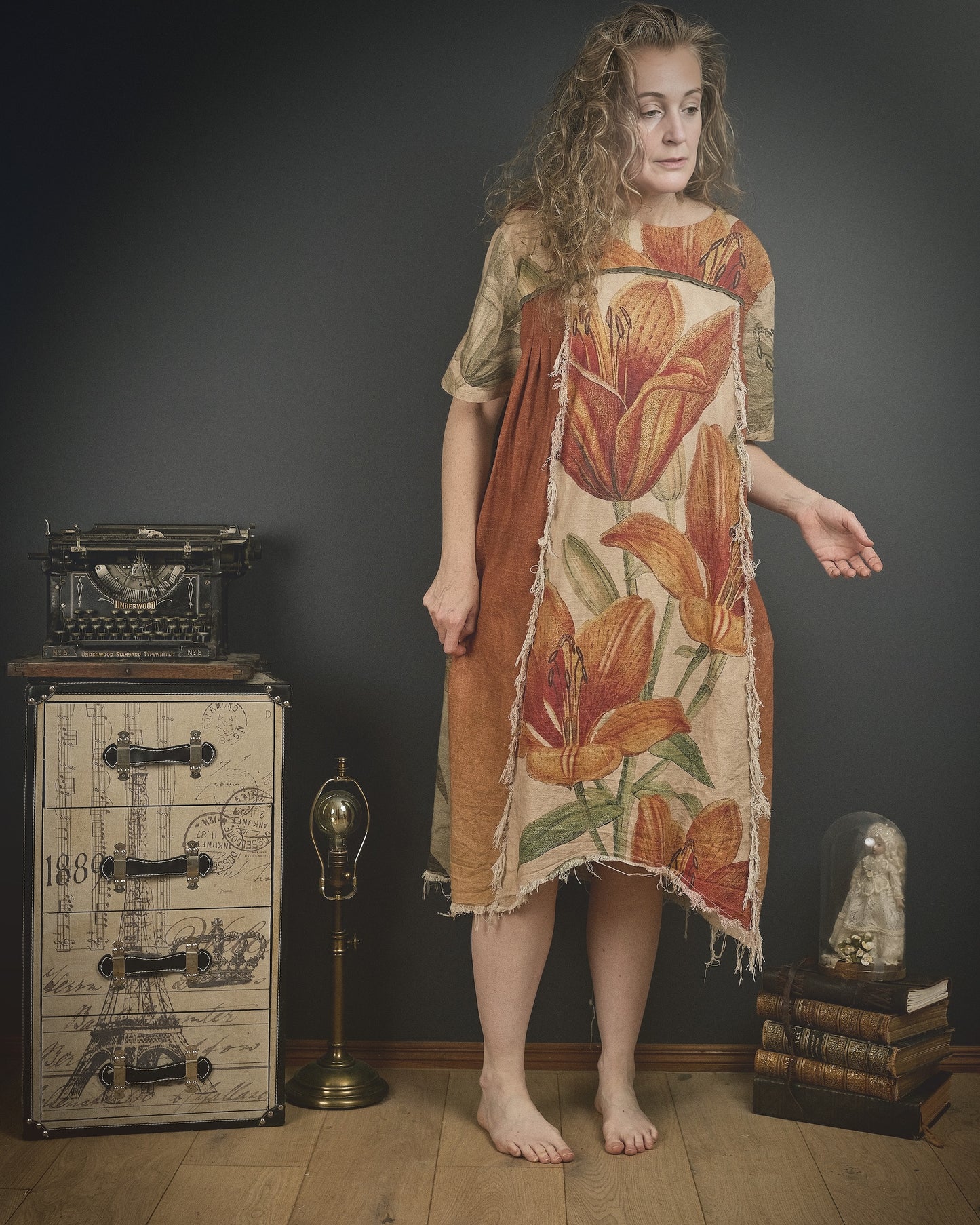 Fire Lily - Dress + Headband + Clutch set