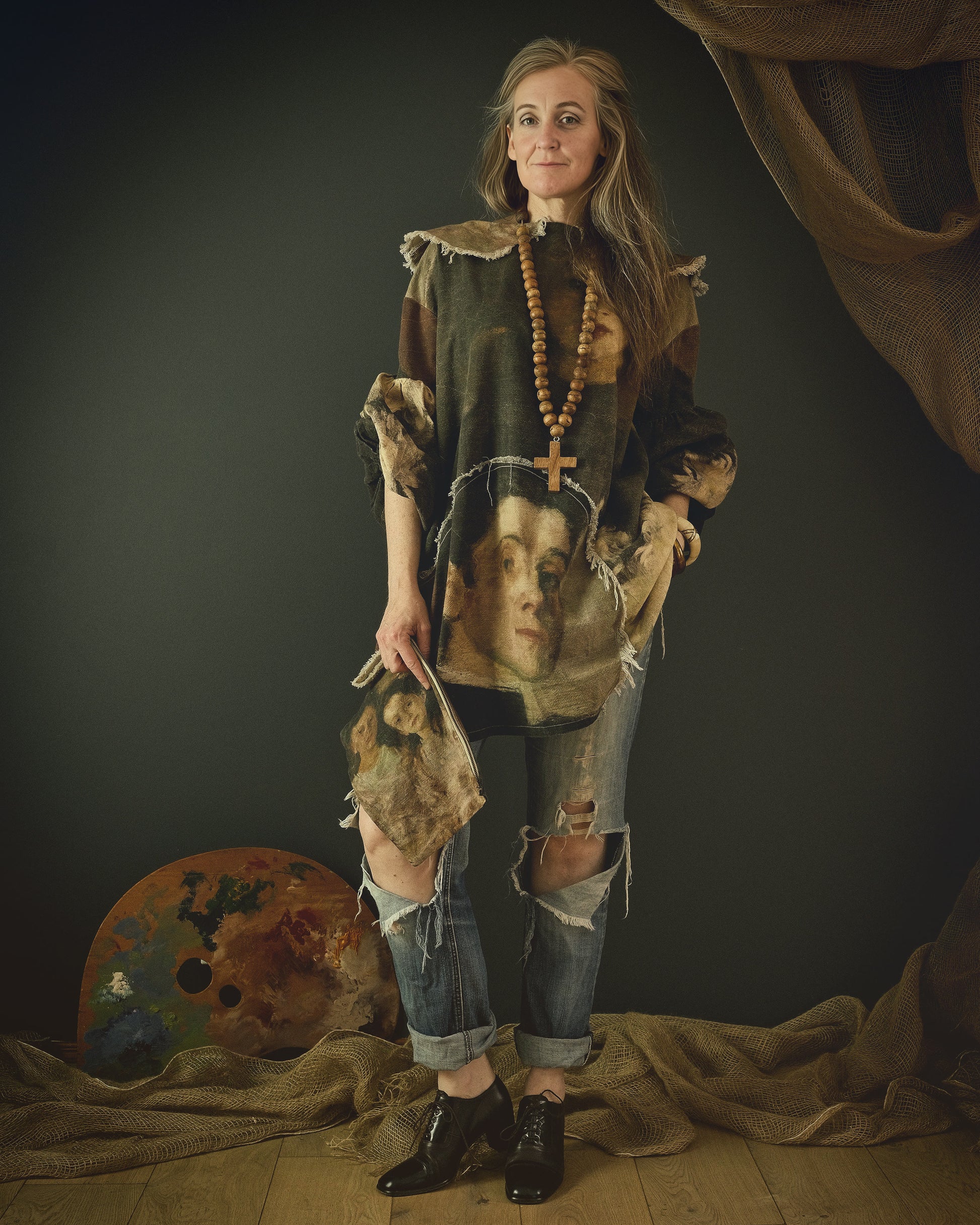 women's cotton linen dress printed with beautiful 19th century artwork