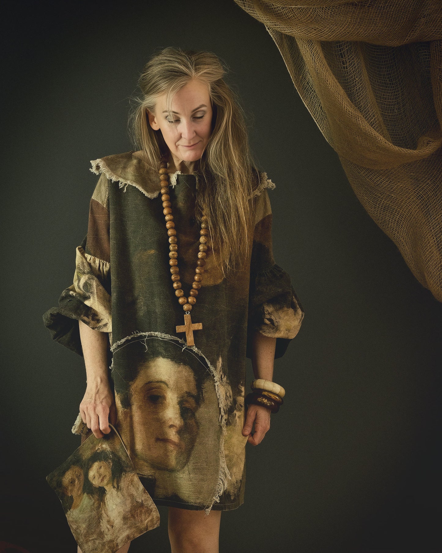 women's cotton linen dress printed with beautiful 19th century artwork